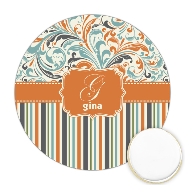 Custom Orange Blue Swirls & Stripes Printed Cookie Topper - 2.5" (Personalized)