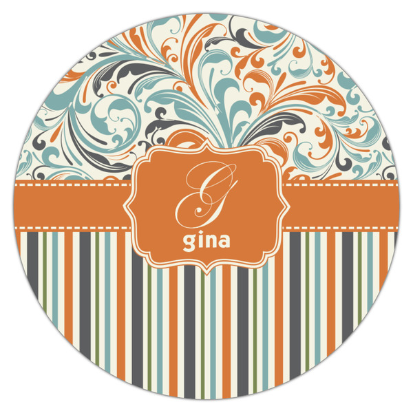 Orange Blue Swirls & Stripes Icing Circle - Medium - Single