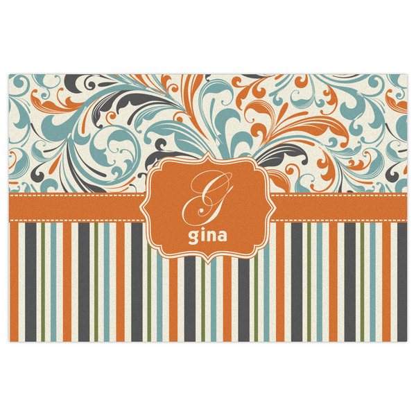Orange Blue Swirls & Stripes Indoor / Outdoor Rug - 2'x3' - Front Flat