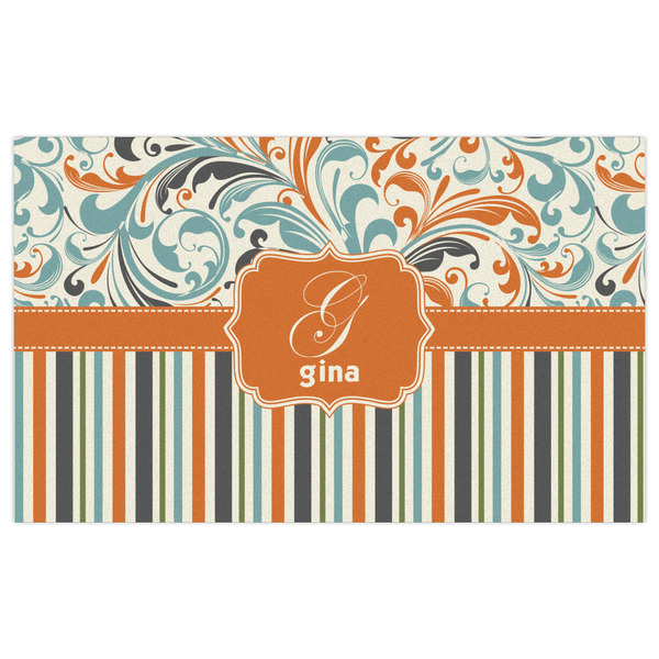 Orange Blue Swirls & Stripes Indoor / Outdoor Rug - 3'x5' - Front Flat
