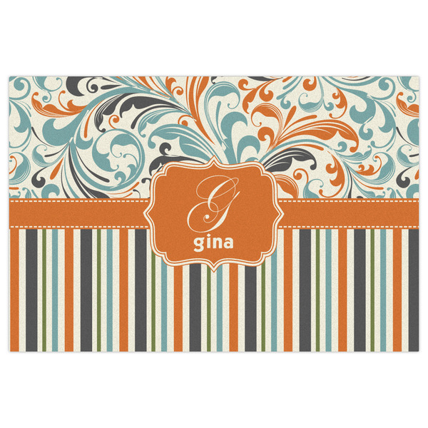 Orange Blue Swirls & Stripes Indoor / Outdoor Rug - 4'x6' - Front Flat