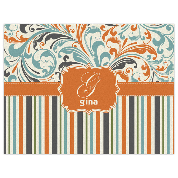 Orange Blue Swirls & Stripes Indoor / Outdoor Rug - 6'x8' - Front Flat