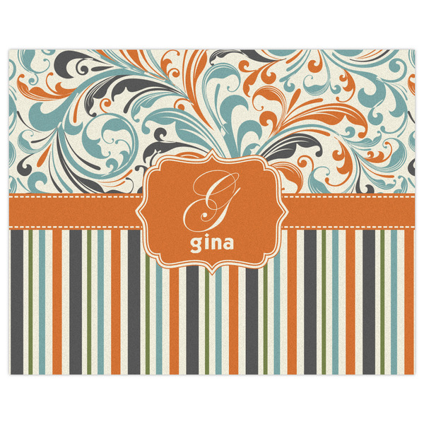 Orange Blue Swirls & Stripes Indoor / Outdoor Rug - 8'x10' - Front Flat