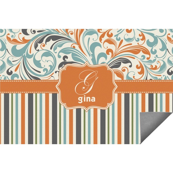 Custom Orange Blue Swirls & Stripes Indoor / Outdoor Rug - 3'x5' (Personalized)
