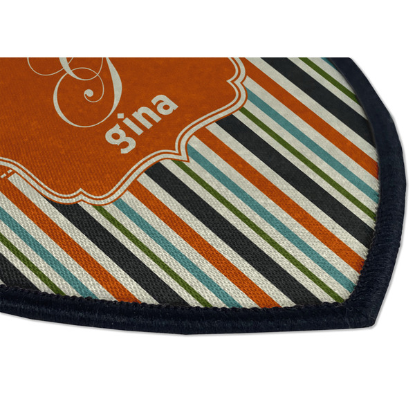 Orange Blue Swirls & Stripes Iron on Shield 3 Detail