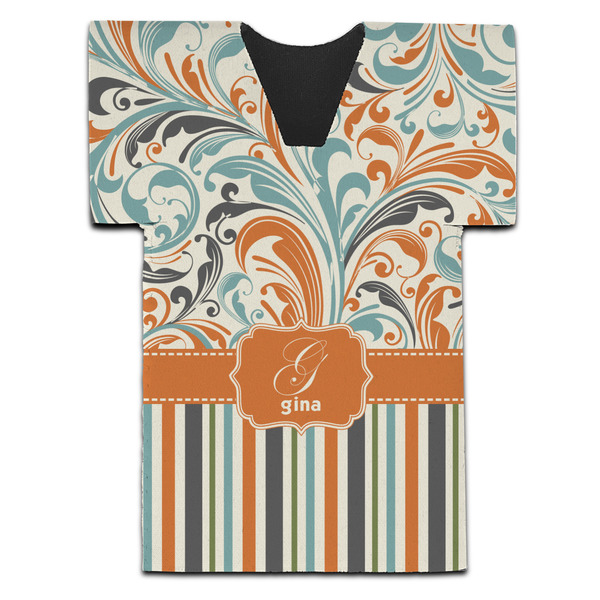 Custom Orange Blue Swirls & Stripes Jersey Bottle Cooler (Personalized)