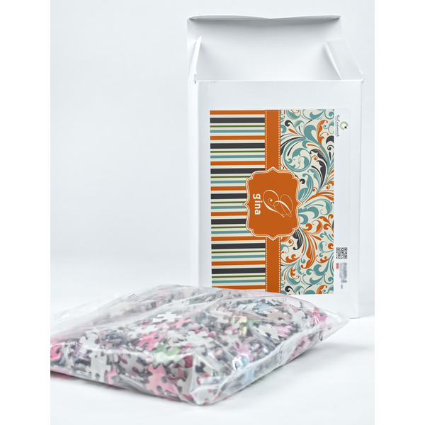 Orange Blue Swirls & Stripes Jigsaw Puzzle 1014 Piece - Box