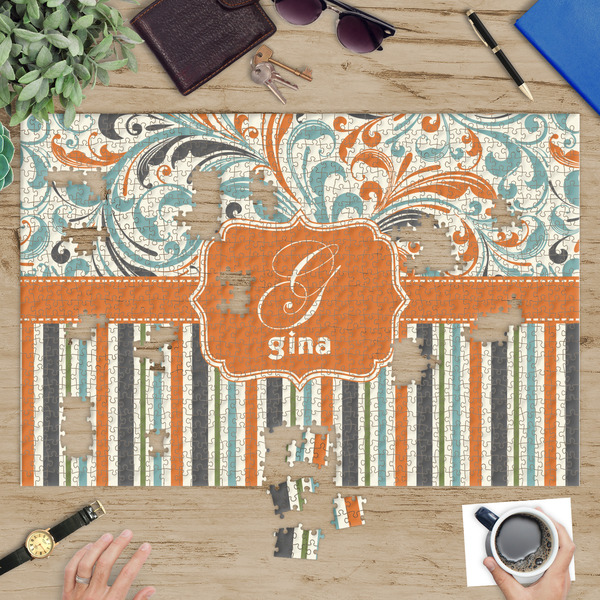 Orange Blue Swirls & Stripes Jigsaw Puzzle 1014 Piece - In Context