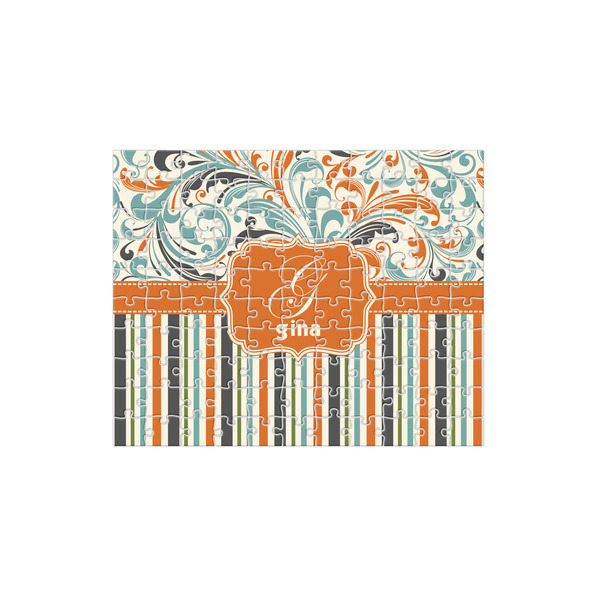 Custom Orange Blue Swirls & Stripes 110 pc Jigsaw Puzzle (Personalized)