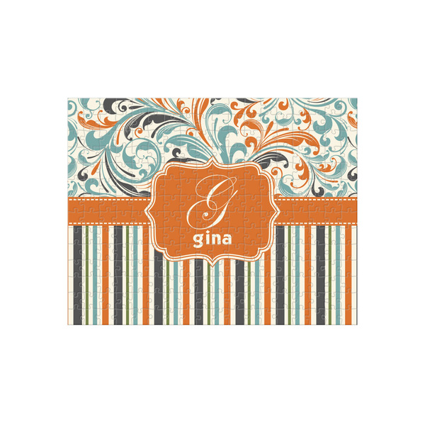 Custom Orange Blue Swirls & Stripes 252 pc Jigsaw Puzzle (Personalized)