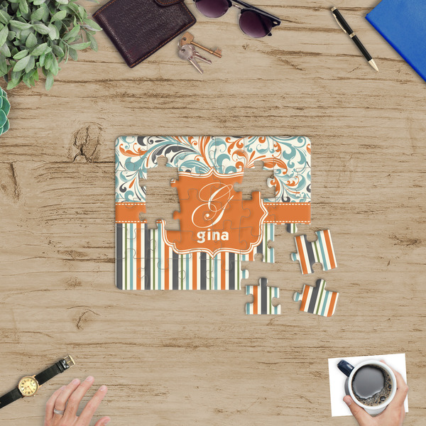 Orange Blue Swirls & Stripes Jigsaw Puzzle 30 Piece - In Context