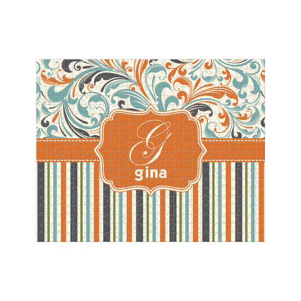 Custom Orange Blue Swirls & Stripes 500 pc Jigsaw Puzzle (Personalized)