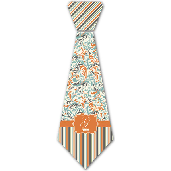 Custom Orange Blue Swirls & Stripes Iron On Tie - 4 Sizes w/ Name and Initial