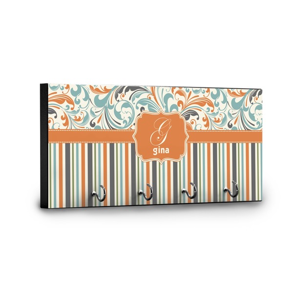 Orange Blue Swirls & Stripes Key Hanger - Front View with Hooks