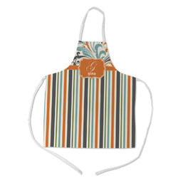 Orange Blue Swirls & Stripes Kid's Apron w/ Name and Initial