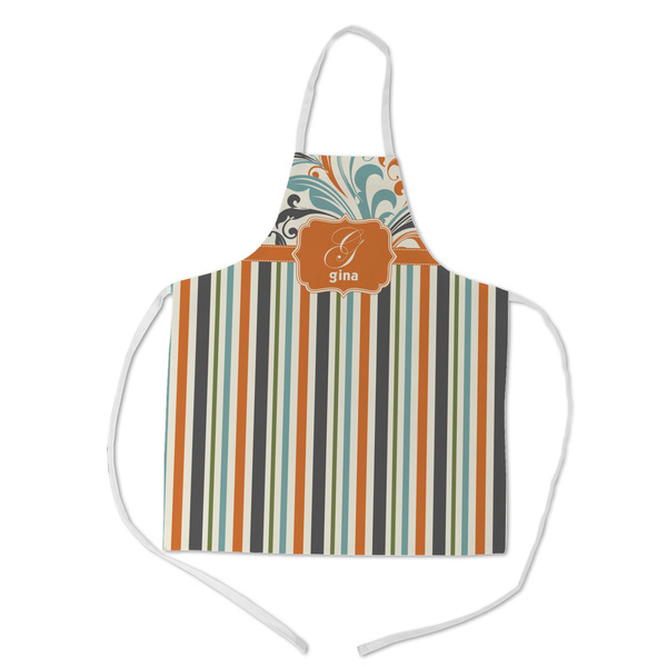 Custom Orange Blue Swirls & Stripes Kid's Apron - Medium (Personalized)