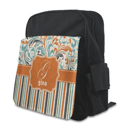Orange Blue Swirls & Stripes Preschool Backpack (Personalized)