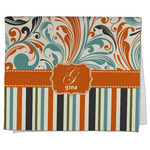 Orange Blue Swirls & Stripes Kitchen Towel - Poly Cotton w/ Name and Initial
