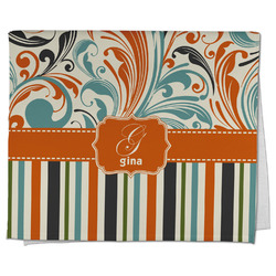 Orange Blue Swirls & Stripes Kitchen Towel - Poly Cotton w/ Name and Initial