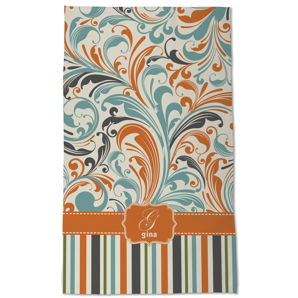 Orange Blue Swirls & Stripes Kitchen Towel - Poly Cotton - Full Front