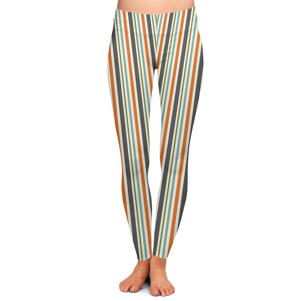 Custom Orange Blue Swirls & Stripes Ladies Leggings - Extra Large