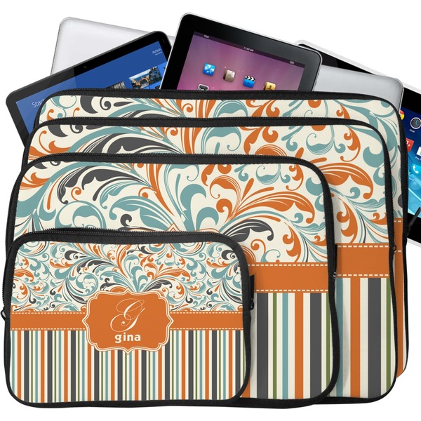 Orange Blue Swirls & Stripes Laptop Case Sizes