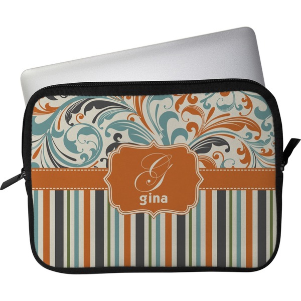 Custom Orange Blue Swirls & Stripes Laptop Sleeve / Case (Personalized)