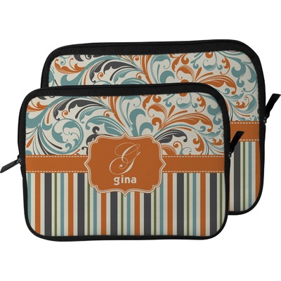 Orange Blue Swirls & Stripes Laptop Sleeve / Case (Personalized)