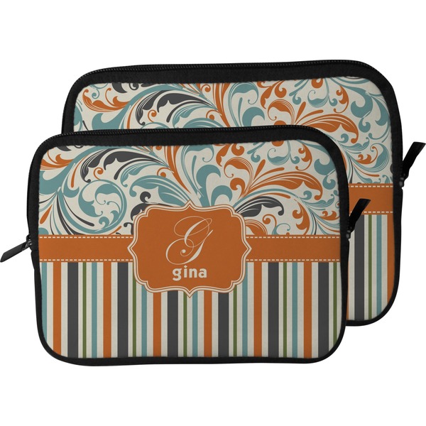 Orange Blue Swirls & Stripes Laptop Sleeve (Size Comparison)