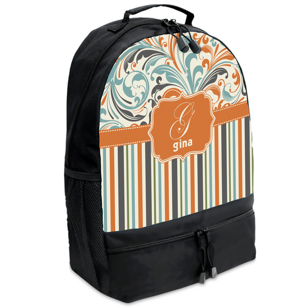 Custom Orange Blue Swirls & Stripes Backpacks - Black (Personalized)