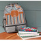 Orange Blue Swirls & Stripes Large Backpack - Gray - On Desk