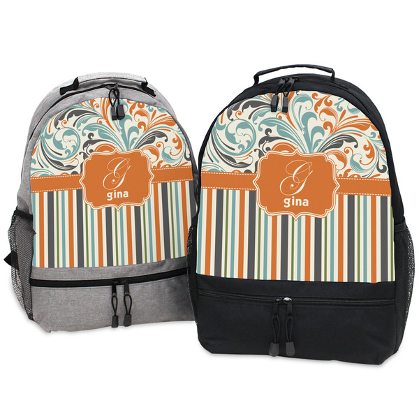 Orange Blue Swirls & Stripes Large Backpacks - Both