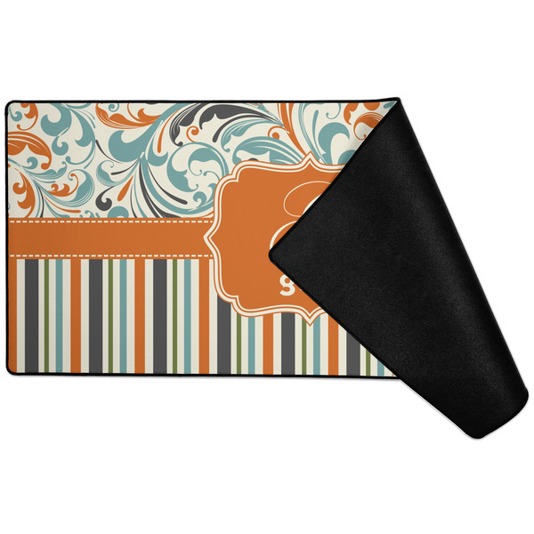 Orange Blue Swirls & Stripes Large Gaming Mats - FRONT W/ FOLD