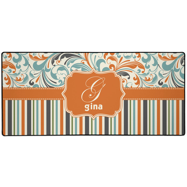 Custom Orange Blue Swirls & Stripes Gaming Mouse Pad (Personalized)