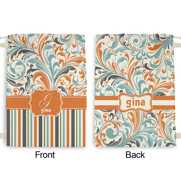 Orange Blue Swirls & Stripes Large Laundry Bag - Front & Back View