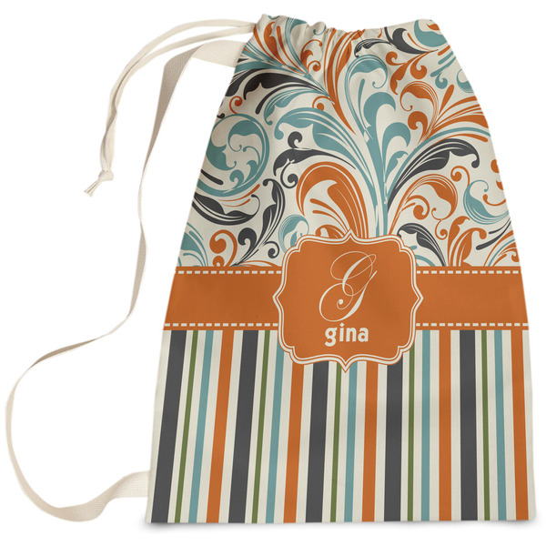 Custom Orange Blue Swirls & Stripes Laundry Bag (Personalized)