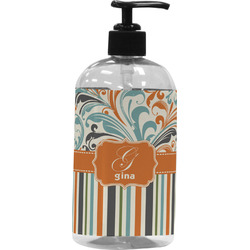 Orange Blue Swirls & Stripes Plastic Soap / Lotion Dispenser (Personalized)