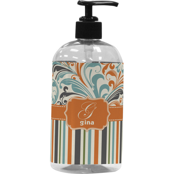 Custom Orange Blue Swirls & Stripes Plastic Soap / Lotion Dispenser (Personalized)
