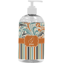 Orange Blue Swirls & Stripes Plastic Soap / Lotion Dispenser (16 oz - Large - White) (Personalized)