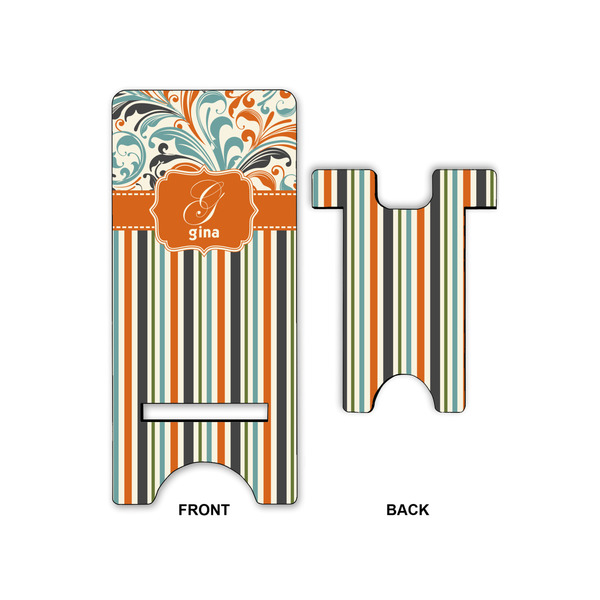Orange Blue Swirls & Stripes Large Phone Stand - Front & Back