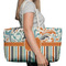 Orange Blue Swirls & Stripes Large Rope Tote Bag - In Context View
