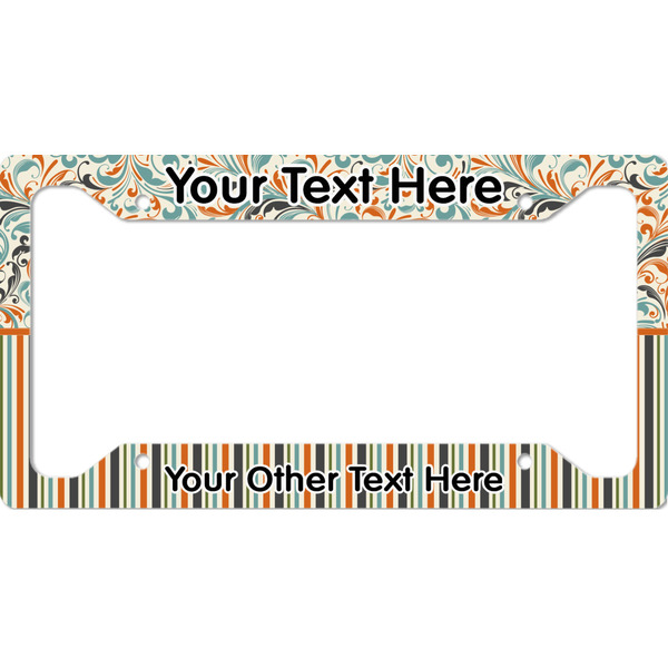 Custom Orange Blue Swirls & Stripes License Plate Frame - Style A (Personalized)