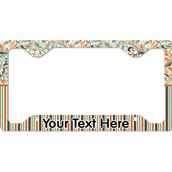 Custom Orange Blue Swirls & Stripes License Plate Frame - Style C (Personalized)