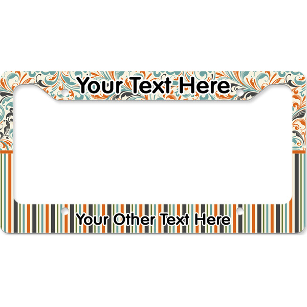 Custom Orange Blue Swirls & Stripes License Plate Frame - Style B (Personalized)