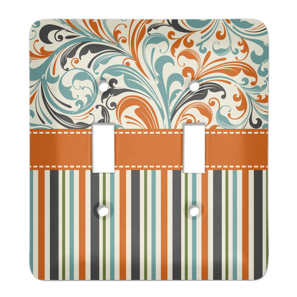 Custom Orange Blue Swirls & Stripes Light Switch Cover (2 Toggle Plate)