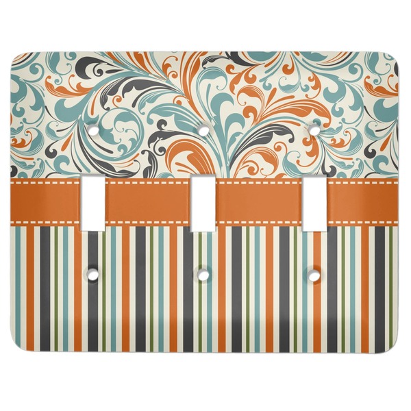 Custom Orange Blue Swirls & Stripes Light Switch Cover (3 Toggle Plate)