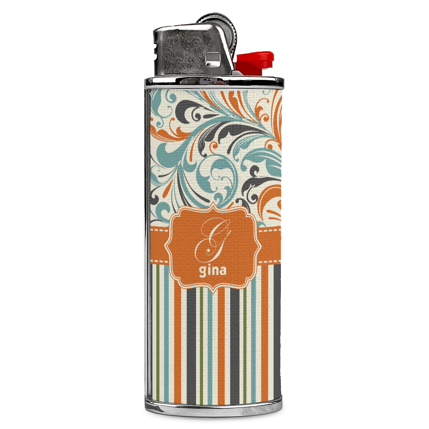 Custom Orange Blue Swirls & Stripes Case for BIC Lighters (Personalized)