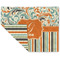 Orange Blue Swirls & Stripes Double-Sided Linen Placemat - Single w/ Name and Initial