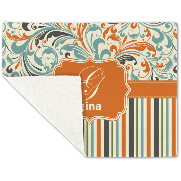 Orange Blue Swirls & Stripes Linen Placemat - Folded Corner (single side)