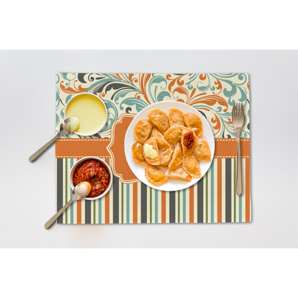 Orange Blue Swirls & Stripes Linen Placemat - Lifestyle (single)